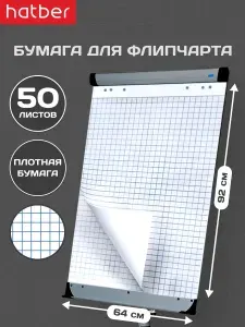 Бумага для флипчарта блокнот 50 листов, клетка, 64х92 см, перфорация на отрыв