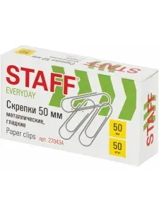Скрепки большие 50 мм гладкие 50 шт., Staff Everyday, металлические