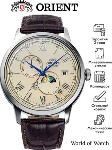 Механические часы мужские наручные Orient Bambino 9 RA-AK0803Y индикация день/ночь, кожаный ремешок