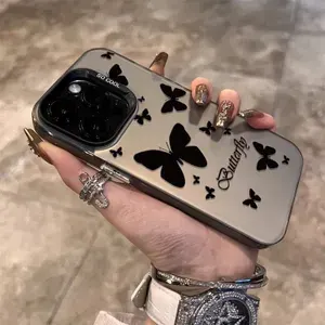 Чехол на Самсунг A54 / Samsung A54 черный с принтом бабочек силиконовый ударопрочный