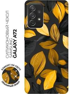 Силиконовый чехол на Samsung Galaxy A72 с принтом "Осенний ритм" матовый черный