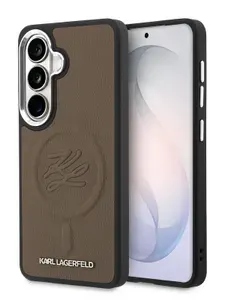 Чехол Karl Lagerfeld на Samsung Galaxy S26, PU Leather MagSafe, из экокожи, с металлическими защитой камеры, кнопками и логотипом, Debossed Initials, коричневый