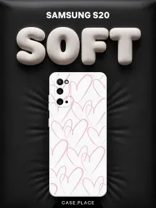 Чехол на Samsung Galaxy S20 Soft Touch с принтом "Hearts doodle pink"