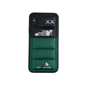 Чехол для iPhone XS Max черный / зеленый силиконовый дутый пуховик North Face