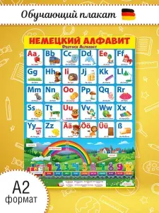 Плакат обучающий на стену немецкий алфавит, в школу