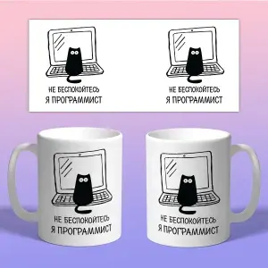 Кружка Прикол "Кот - Не беспокойтесь я программист"