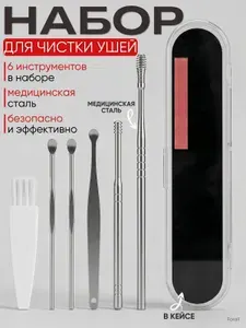 Набор инструментов для чистки ушей, пластиковый чехол, 6 шт