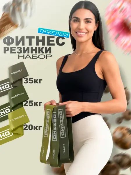 DEZZKO Резинки для фитнеса для ног и ягодиц латексные силовые 35кг