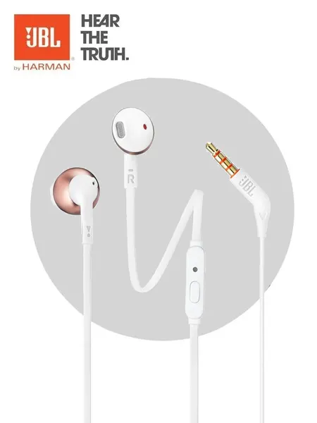 Проводные наушники JBL T205, mini jack 3.5 мм, розовое золото
