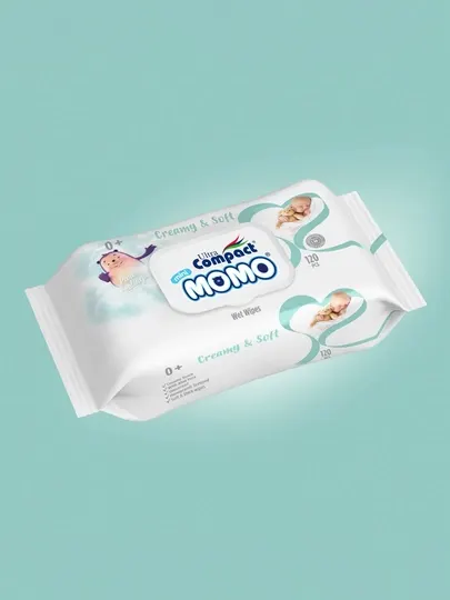 ULTRA COMPACT Детские влажные салфетки "Mini Momo" с лосьоном 120шт - Ватная продукция