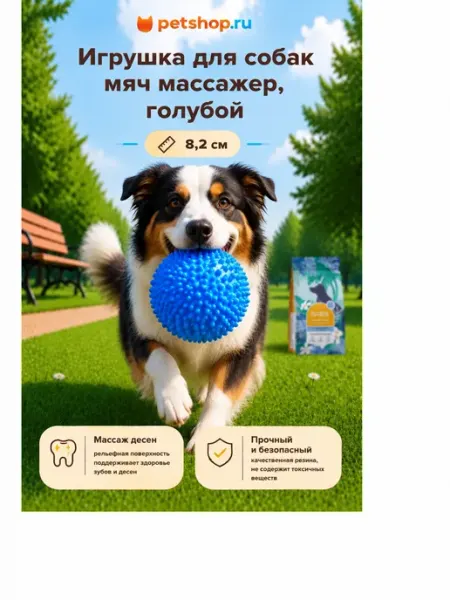 Игрушка для собак мяч массажер 8,2 см голубая Tappi PetShop