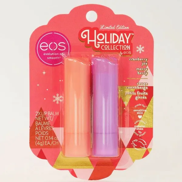 Подарочный набор EOS Holiday- Бальзам для губ - 2 шт, Cranberry Joy & Merry Berry, 4 г + 4 г