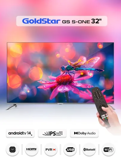 Телевизор GoldStar 32GS S-ONE, черный HD GS S-ONE, Android 14