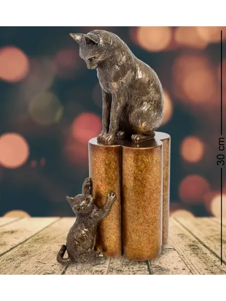 Статуэтка "Кошка с котенком - воспитание" Подарки в дом
