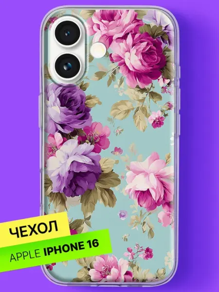 Чехол на iPhone 16 с принтом Розы на голубом Bloopskin