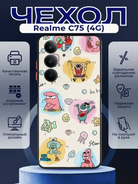 Матовый чехол на REALME C75 спанч боб PRINTberries