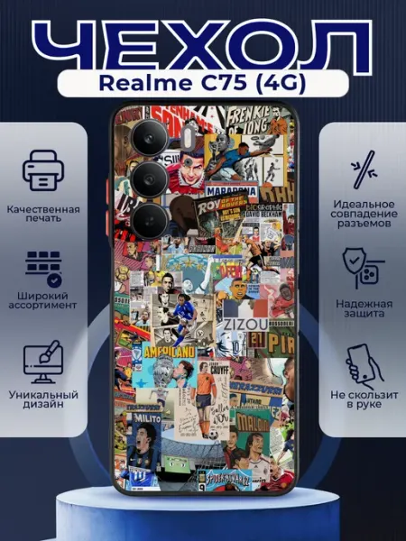 Матовый чехол на REALME C75 футбол PRINTberries