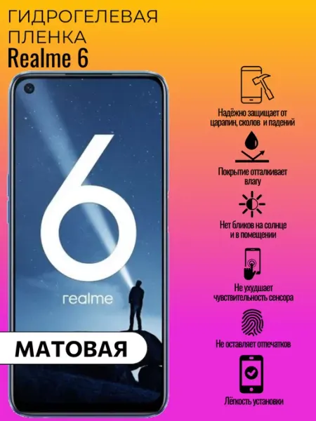 Гидрогелевая защитная пленка Realme 6 ГидроЛэнд