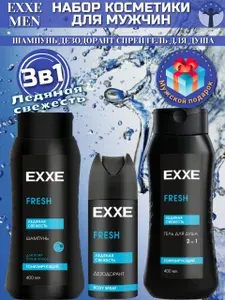 Набор косметики для мужчин 3 в 1, EXXE, FRESH " Ледяная свежесть" , гель для душа 2 в 1, 400 мл. +шампунь 400 мл. + дезодорант спрей 150 мл.