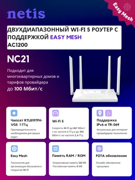Роутер беспроводной Netis WF2419E N300 10/100BASE-TX белый