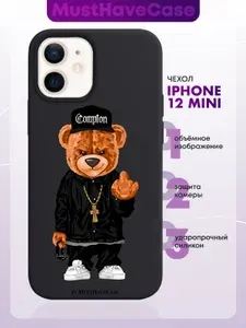 Черный силиконовый чехол для iPhone 12 Mini Мишка Compton