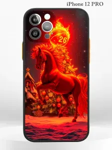 Чехол на Айфон 12 про / iPhone 12 pro с принтом огненная лошадь