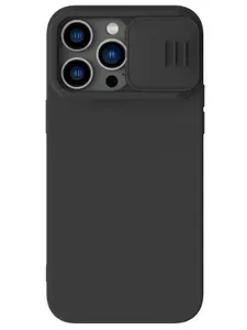 Чехол Nillkin CamShield Silky на Apple iPhone 14 Pro Max / Айфон 14 Про Макс / силиконовый матовый с покрытием Soft-touch, шторкой для камеры, черный