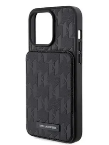 Чехол Karl Lagerfeld PU Saffiano Cardslot Stand на Apple iPhone 15 Pro Max / для Айфон 15 Про Макс из экокожи, с картхолдером, с функцией подставки, с монограммой KL, черный