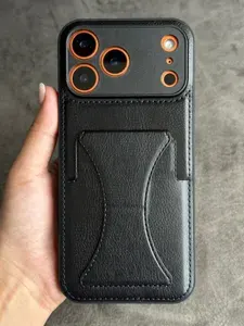 Чехол черный на iPhone 17 Pro Max с карманом, и с подставкой, и с креплением к магнитным держателям.