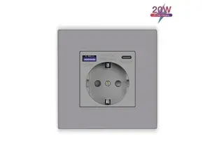 Розетка с USB и Type-C портами(Fast Charge), из закаленного стекла евро стандарт со шторками 5V-12V 20W Max