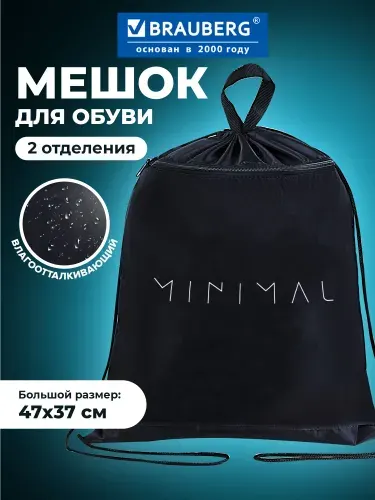 Мешок для обуви, сумка для сменки в школу, чехол детский плотный с петлей, карман на молнии, 47х37 см, Brauberg