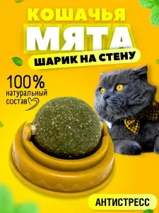 Кошачья мята игрушка для кошек - вращающийся мятный шарик на стену
