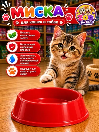 Миска для кошек и собак ZOO Dokon - прочная, гигиеничная, яркая