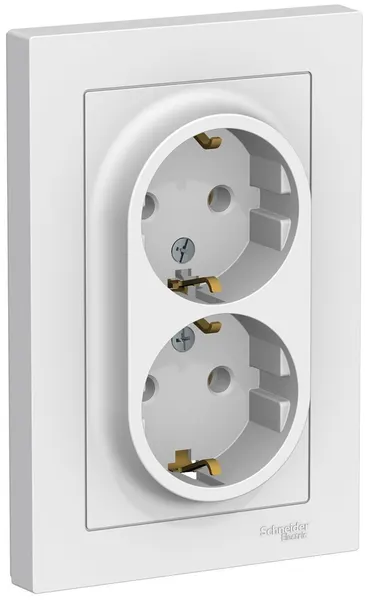 Евророзетка двойная с заземлением Schneider Electric ATLASDESIGN, 16А, в сборе, IP20, белый.