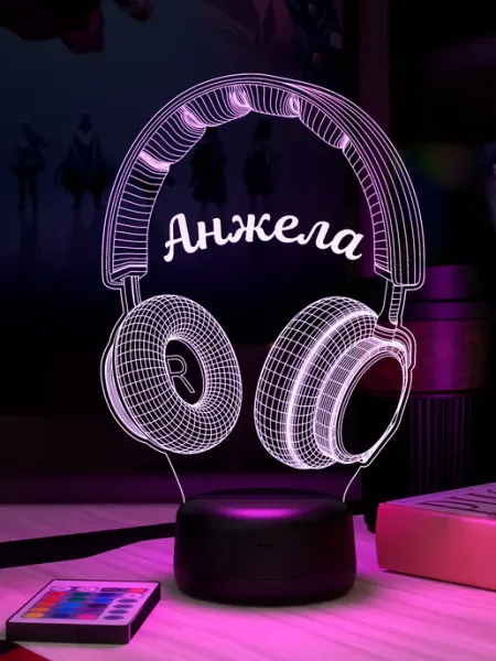 Ночник с именем Анжела Наушники 3Д-НОЧНИК