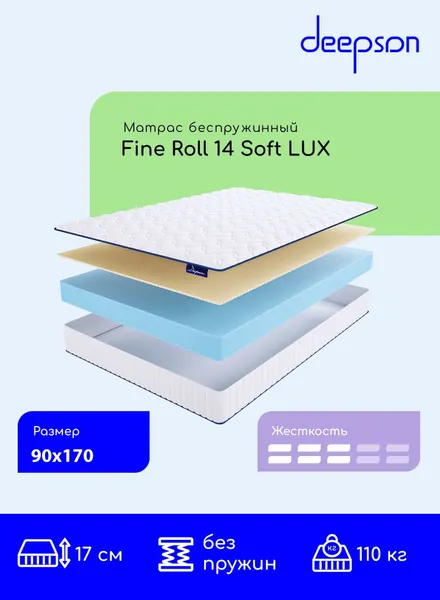 Матрас 90x170 ортопедический буспружинный Fine Roll 14 Soft LUX высота 17 см
