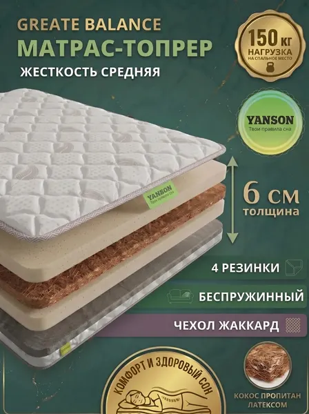 Матрас топпер 160х220, беспружинный матрас топпер, топпер на диван, топпер на кровать, ортопедический топпер