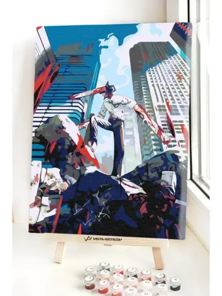 Картина по номерам Аниме Человек-бензопила 30х40 Red Panda