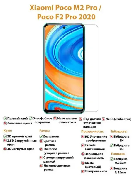 Защитное стекло для Xiaomi Poco M2 Pro без рамки NIK accessories