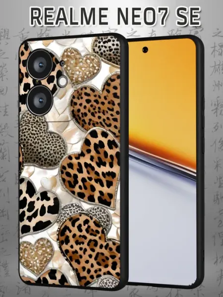 Чехол на Realme Neo7 SE с принтом Леопардовые сердца Case Маркет