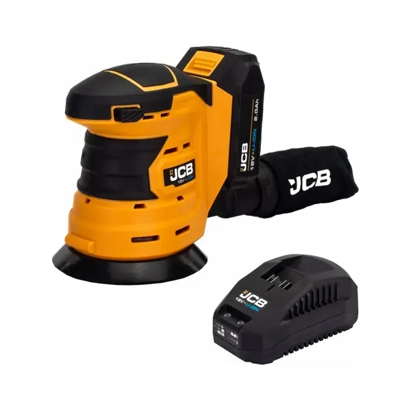 JCB Шлиф. машина орбит. аккум(18OS-B-E) 18V, 0-10 000об/мин, диаметр диска 125мм в к-те с зарядным у-вом (-18VFC-E)2.4A и батареей аккум.(-20LI-E)2.0AH JCB-18OS-2XB-E(57232)