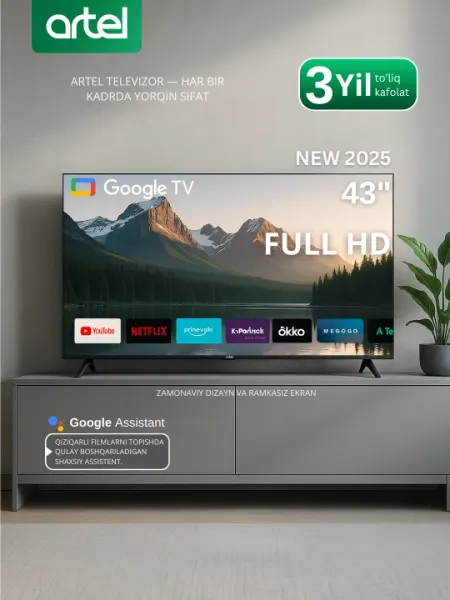 Телевизор Smart Artel A43PFCH010 43" Google tv FHD, пульт с голосовым поиском