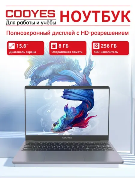 Ноутбук для работы и учебы 15.6" N5095A 8 ГБ 256 ГБ M.2 SSD Cooyes