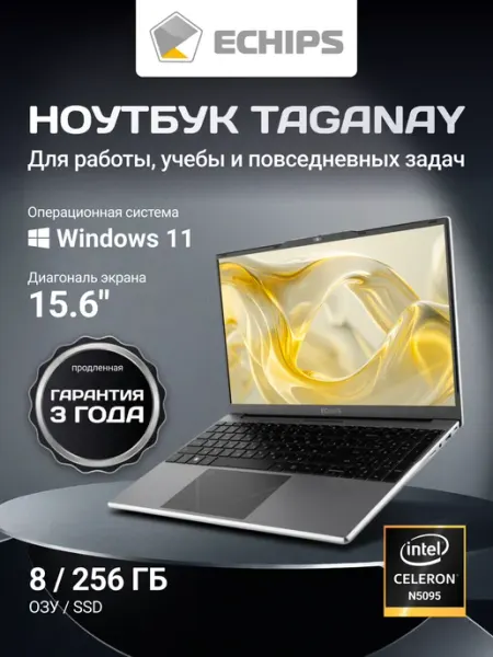 Ноутбук для работы и учебы Taganay 15,6" IPS 8 256 GB Echips
