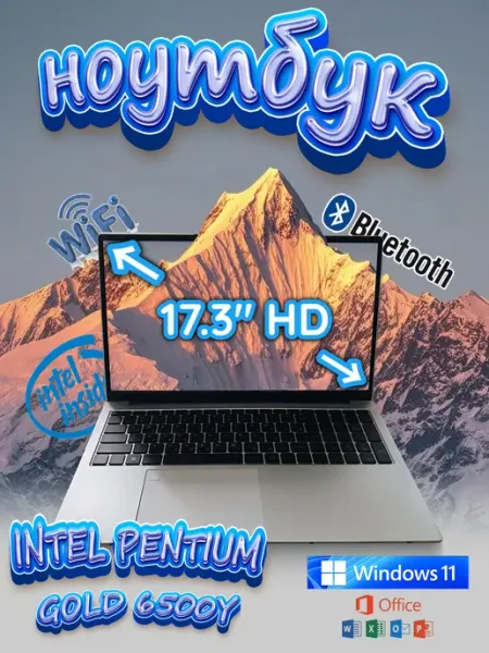 Ноутбук 17.3", Intel Pentium Gold 6500Y, 16+1024 ГБ,Серебро FRONSH