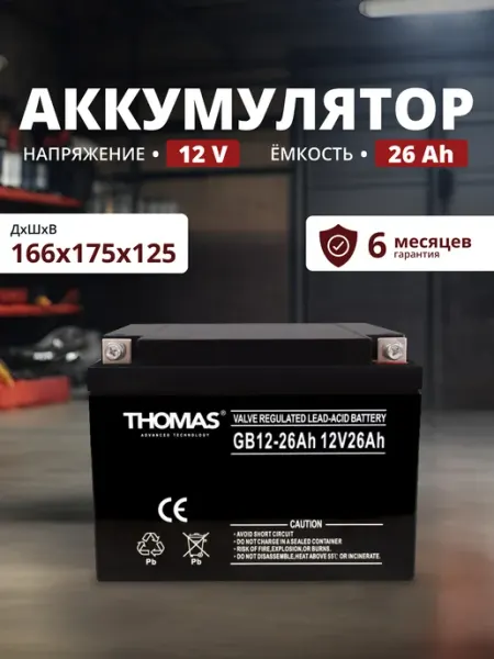 Аккумулятор ибп 12v 26Ah M5 AGM на эхолот, автохолодильник Thomas