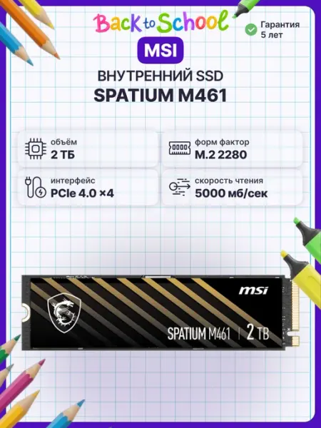 Внутренний SSD диск M461, 2000 Гб, M.2 MSI