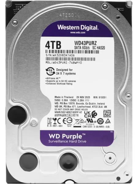 Жесткий диск 4TB WD43PURZ Purple для видеонаблюдения WD