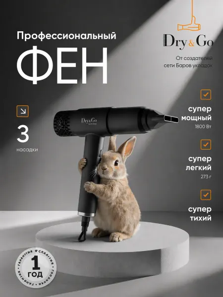 Dry&Go Фен для волос профессиональный мощный с насадками