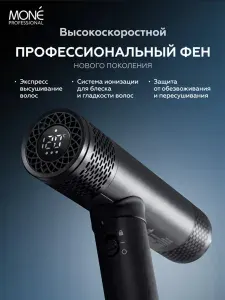 Профессиональный фен для волос черный ELECTRIC BLACK HIGH-SPEED HAIR DRYER MONE PROFESSIONAL